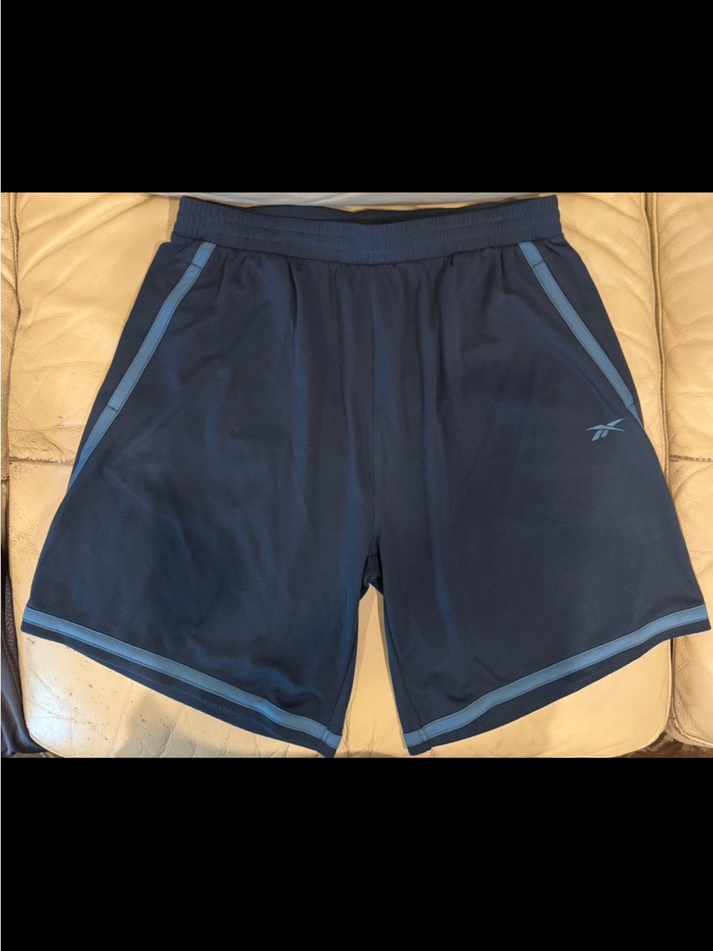 Reebok Men’s Dark Blue Athletic Shorts with Light Blue Trim